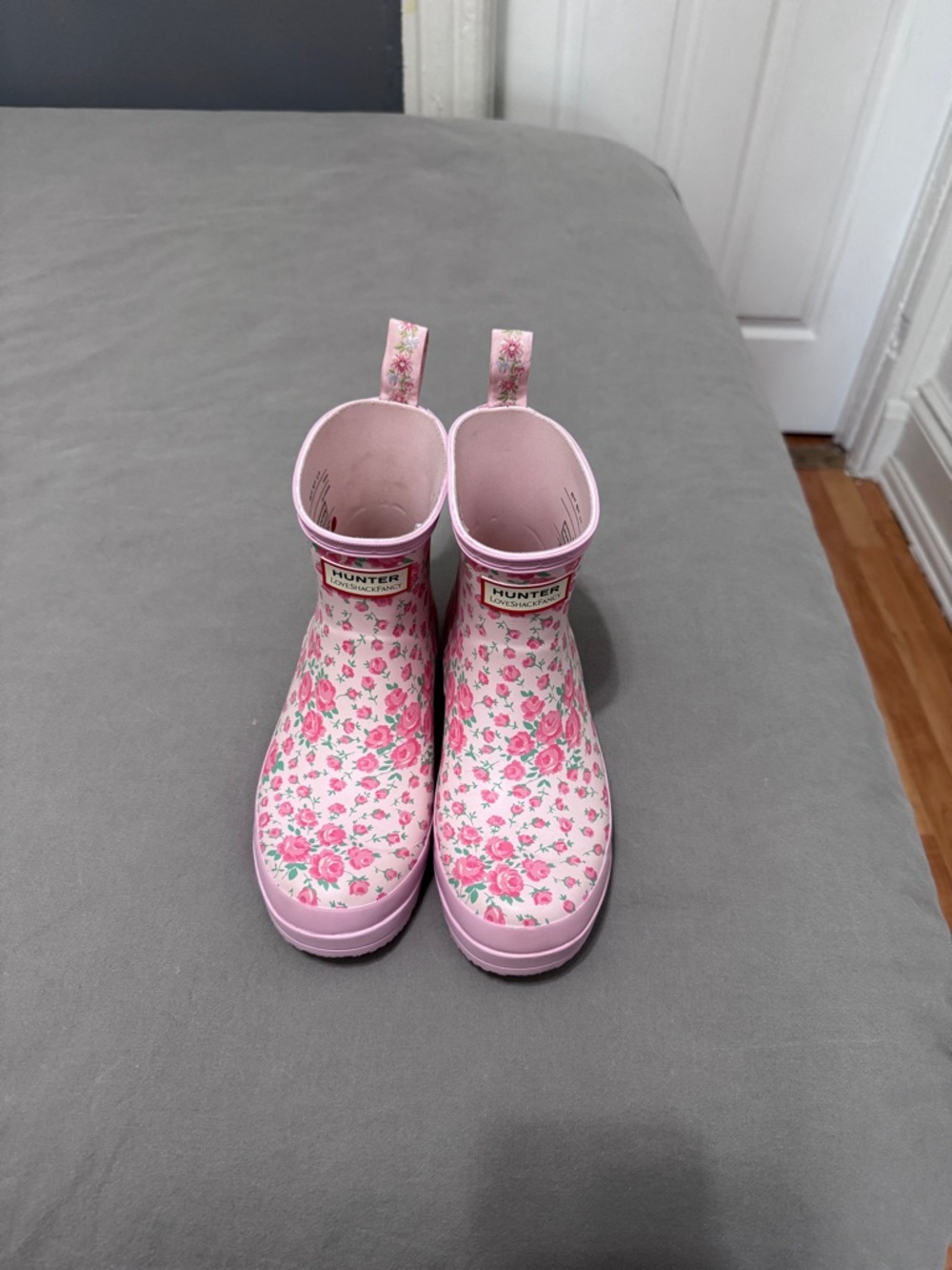 Hunter Pink Floral Kids Rain Boots - Picture 2 of 7